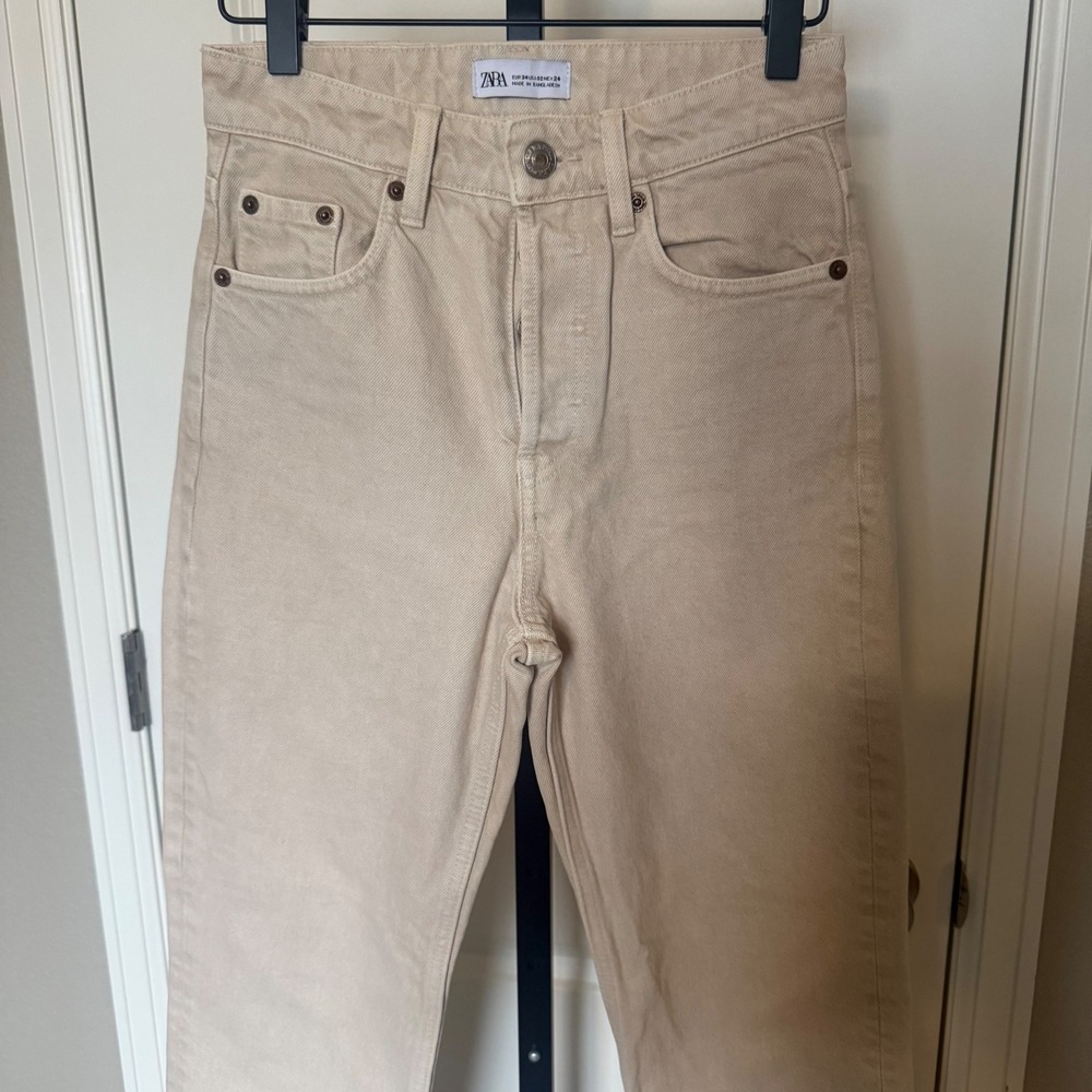 ZARA Beige High Rise Mom Jeans Women Size 2 - Picture 3 of 11